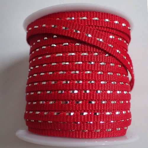 Ruban rouge avec fil argenté x 6 m