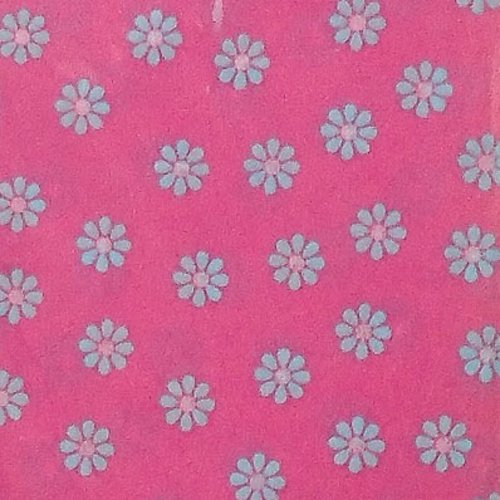 Papier de soie rose fleurs bleues 40 x 50 cm