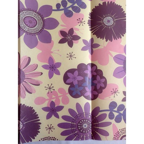 Papier de soie lfeurs violettes roses 37,5 x 26 cm