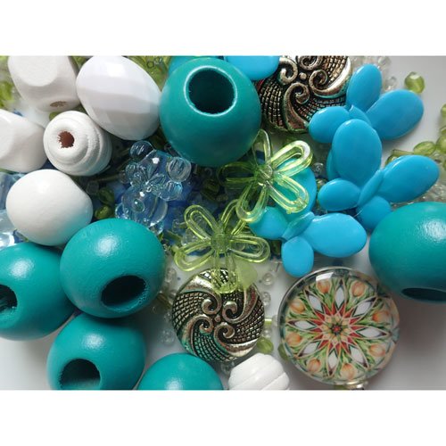 Perles bleues turqioises vertes blanches