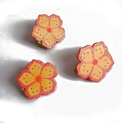Pinces à linge fleurs tahiti jaune rouge x3