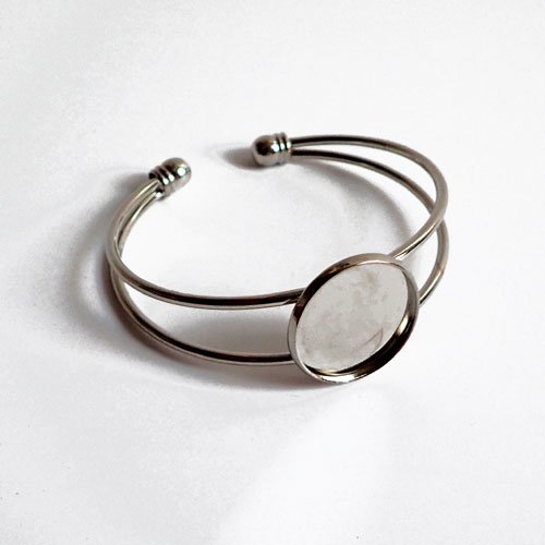 Bracelet métal argenté foncé pour cabochon 2 cm