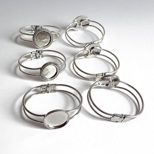 Bracelets métal argenté pour cabochon 2 cm et 2,5 cm x6