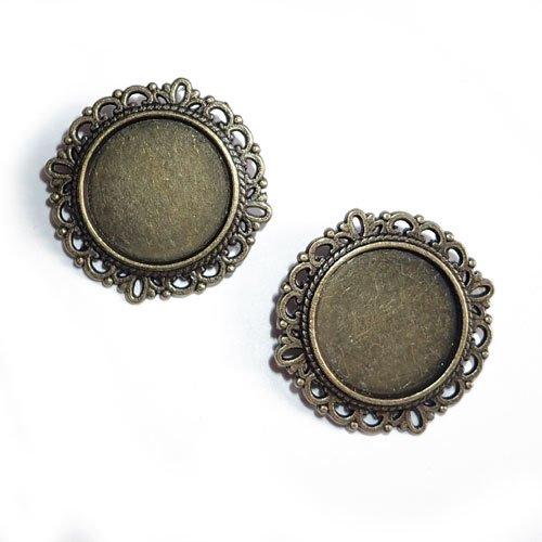 Broches bronze supports pour cabochon 20 mm x2