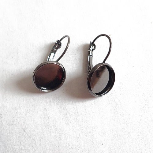 Supports de boucles d'oreilles gun métal pour cabochon 12 mm x4