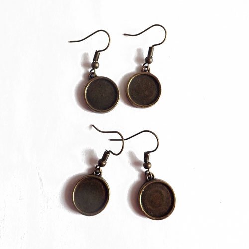 Supports de boucles d'oreilles pendantes bronze pour cabochon 12 mm x4