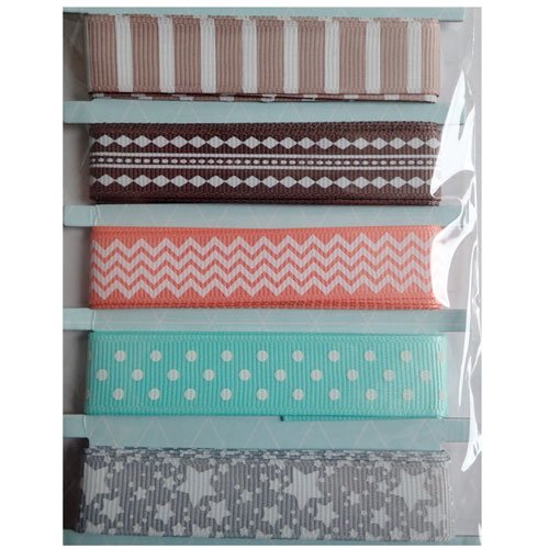 Rubans assortiment de 5 de15 mm x 1m orange, vert, marron