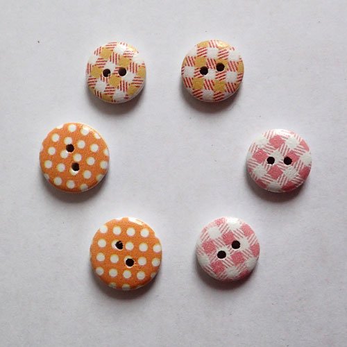 Boutons en bois pois et rayures x 6