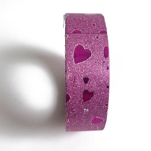 Masking tape pailleté coeurs fuschia 15 mm x 3m