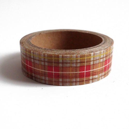 Masking tape écossais marron rouge 15 mm x 6 m