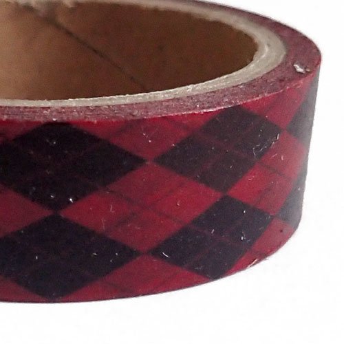 Masking tape écossais losange noir et rouge 15 mm x 6 m