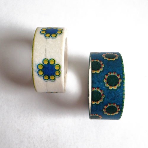 Masking tape fleurs bleu jaune blanc 15 mm x 3 mètres