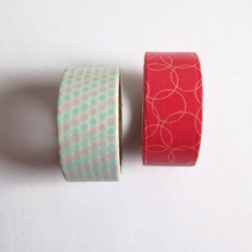 Masking tape cercle blanc rouge et vert d'eau 15 mm x 3 mètres