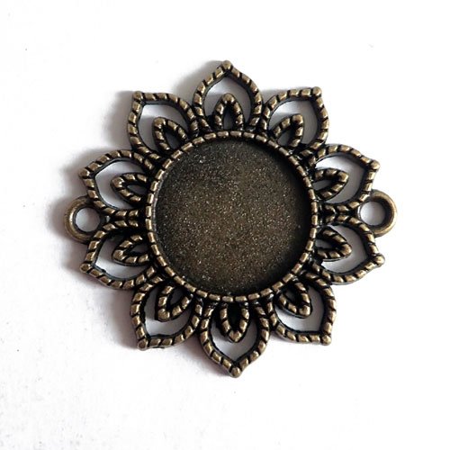Connecteur pour cabochon 18 mm bronze fleur