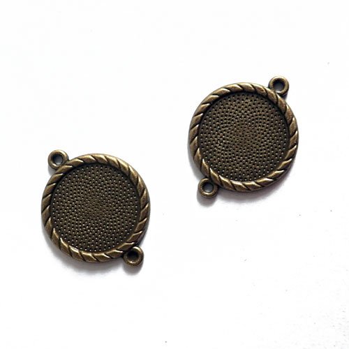 Connecteurs pour cabochon 20 mm bronze contour tressé x2