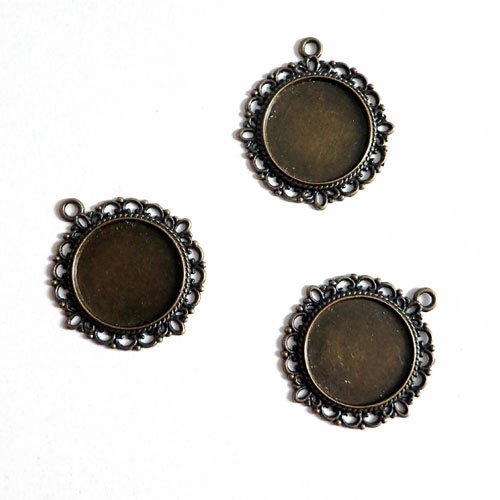 Supports pour cabochon 20 mm bronze baroque x3