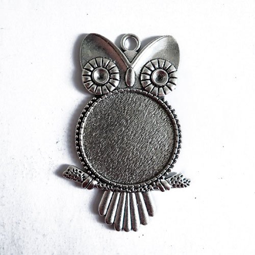 Support pour cabochon 25 mm chouette argentée