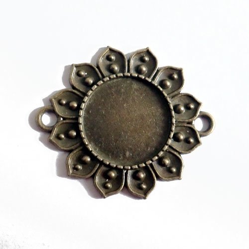 Connecteur pour cabochon 18 mm bronze fleur