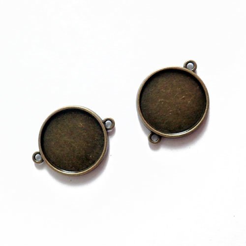 Connecteurs pour cabochon 20 mm bronze recto verso x2