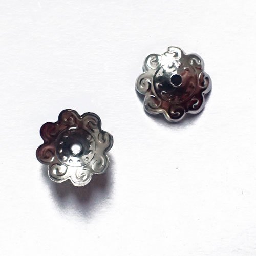 Coupelles argentées rondes pour perles x10