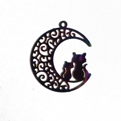 Estampe multicolore chats sur lune