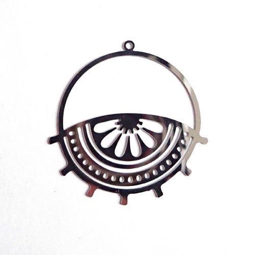 Estampe argentée rond avec fleur graphique