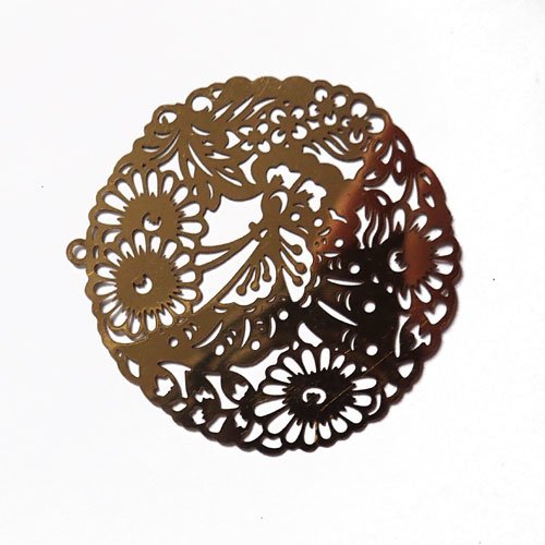 Breloque estampe dorée ronde avec fleurs
