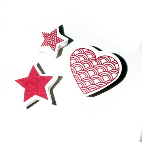 Tampons coeur et étoiles x3