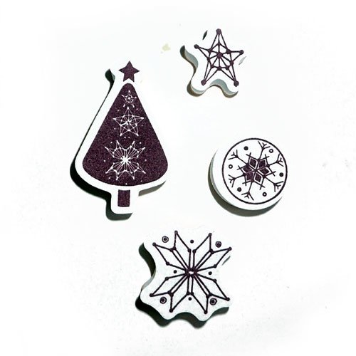 Tampons sapins de noël et étoiles flocons x 4