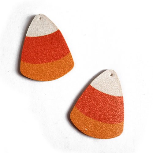 Breloques goutte cuir oange jaune blanc x 2