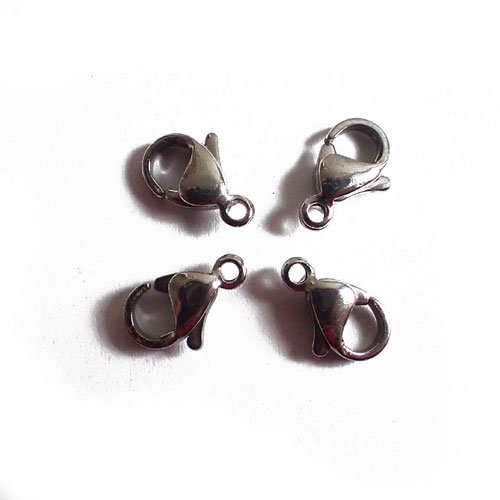 Mousquetons fermoirs acier argentés 10 mm x 2