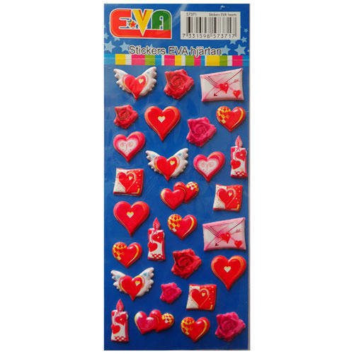 Stickers 3d roses et coeurs rouges roses