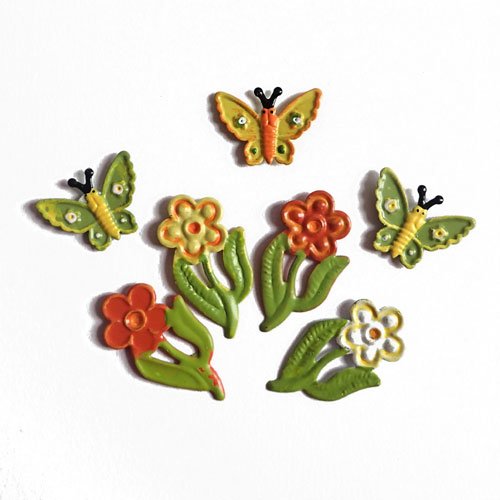Papillons et fleurs en métal métal adhésifs x7
