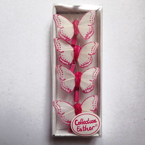 Mini pinces à linge papillons roses x4
