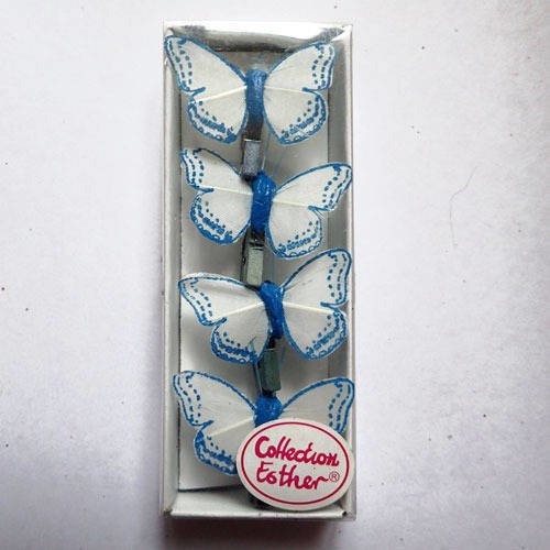 Mini pinces à linge papillons bleus x4