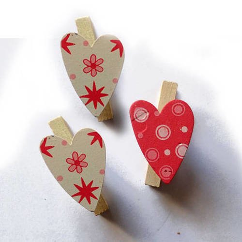 Mini pince à linge 2,5 cm Coeur rouge x 12 - Mini pinces à linge - Creavea