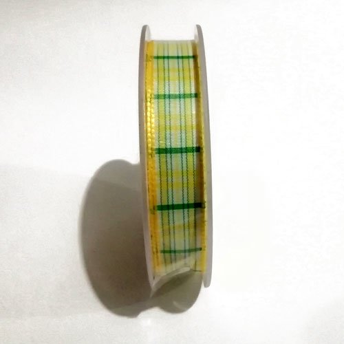 Ruban écossais jaune, vert, blanc 1,5 cm x 1m 