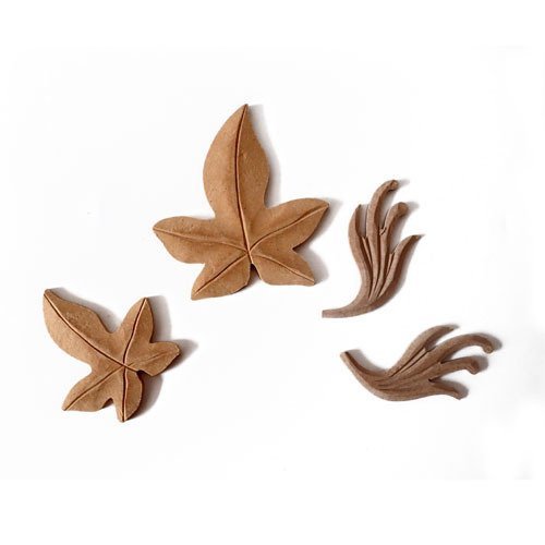 Supports bois feuilles & ornements x4