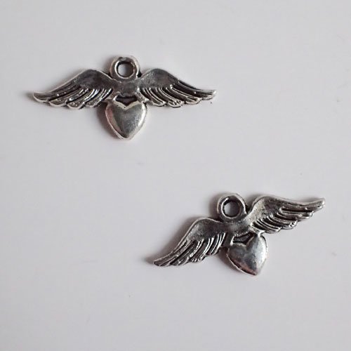 Breloques coeur et ailes d'ange x 2