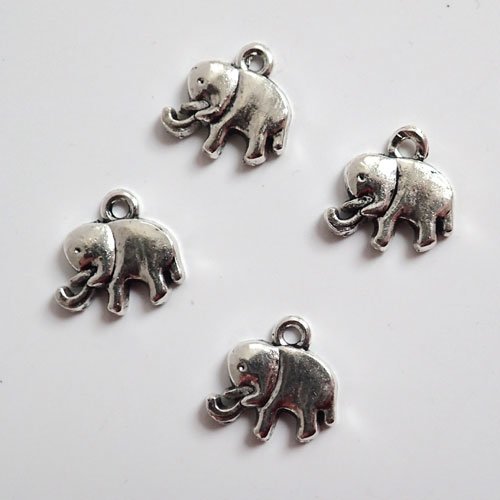 Breloques éléphant argenté lisse x 4