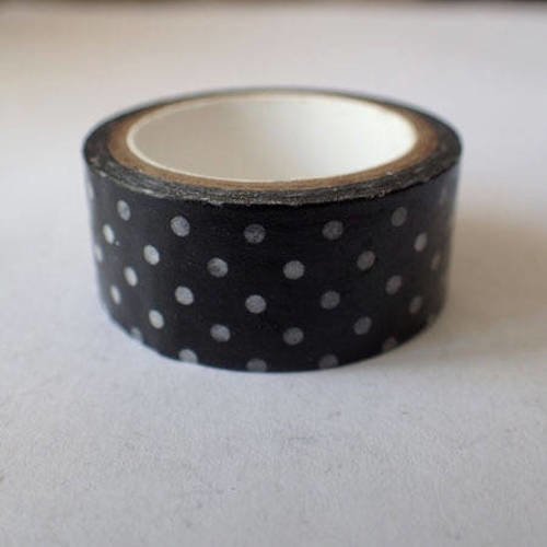 Masking tape pois noir blanc de 1,5 cm x 3 m