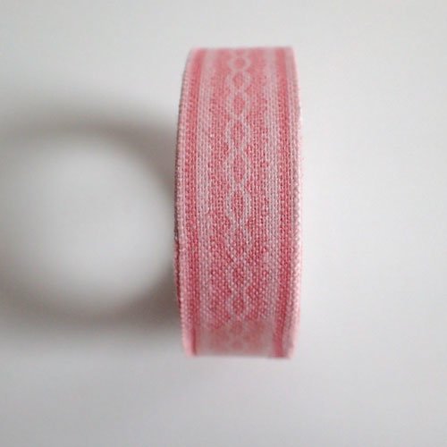 Masking tape tissu frise rose blanc 15 mm x 1m