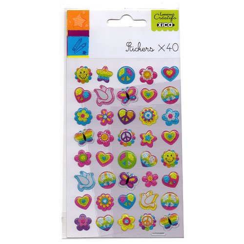 Stickers epoxy fleurs coeurs papillons colorés
