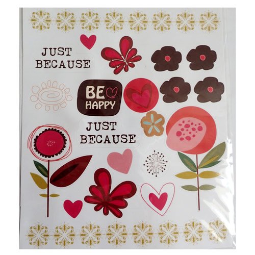 Stickers be happy fleurs rouge et marron x21