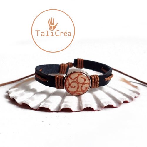 Bracelet cuir arabesques en sables orange et ivoire