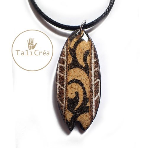 Collier planche de surf en sables sur cordon noir