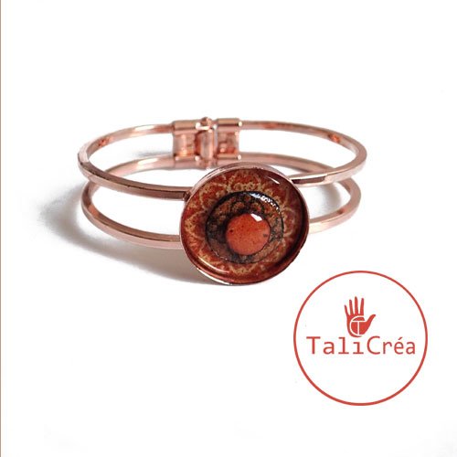 Bracelet or rose cabochons superposés en sables rose saumon orange marron
