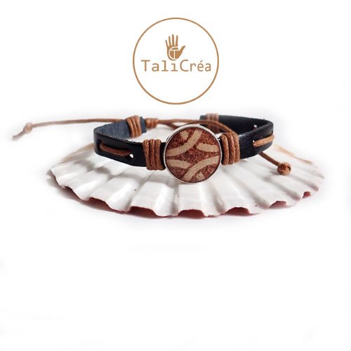 Bracelet cuir entrelacs celtes en sable rouge et jaune