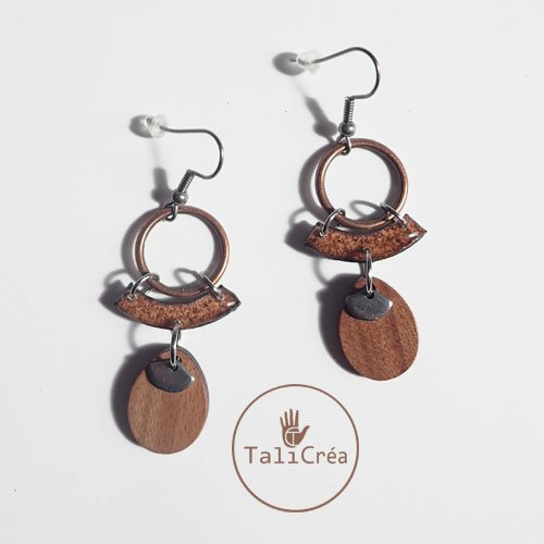 Boucles d'oreilles bois et sable rouge marron