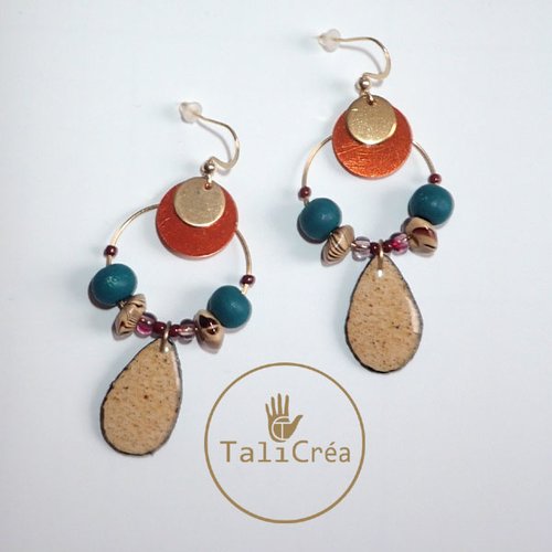Boucles d'oreilles créoles gouttes de sable jaune